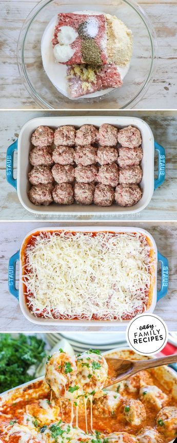 the steps to make lasagna casserole with meatballs, cheese and parmesan