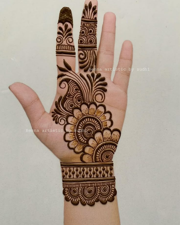 the hand is decorated with henna designs