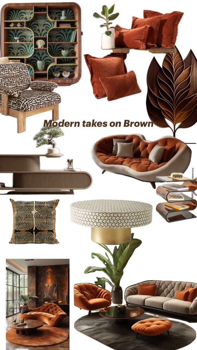 modern takes on brown in the living room and dining room design mood board for fall / winter 2012