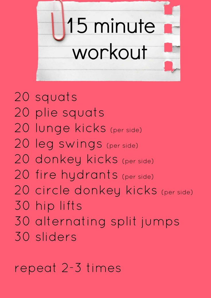 a pink poster with the words 15 minute workout written on it and an image of a piece of paper