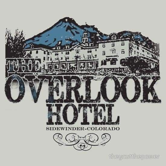 the overlook hotel logo is shown in black and white