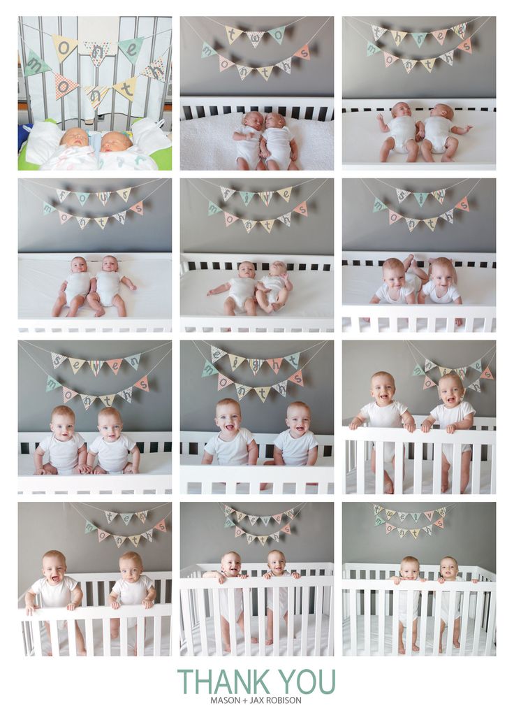 a baby is sitting in his crib and posing for pictures with the words thank you