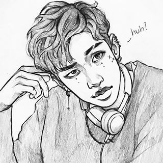 a drawing of a man with headphones on