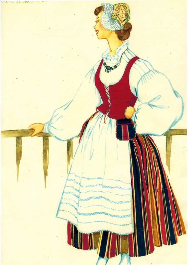 Kylmäkosken kansallispuku Traditional Clothing Around The World, Finnish Clothing, Finnish Fashion, Vintage Dance, National Dress, Dress Drawing, Folk Costume, Traditional Outfits, Finland