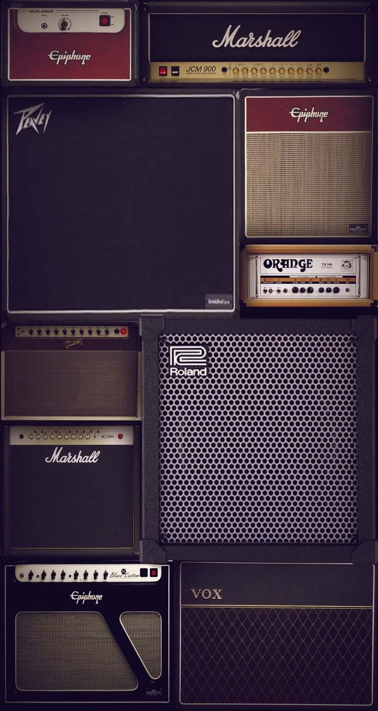 many different amps are stacked on top of each other