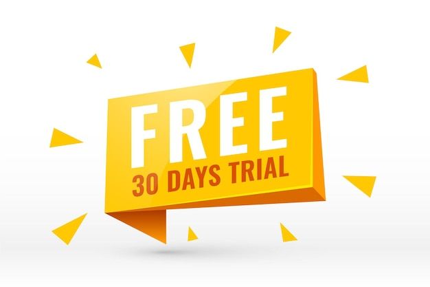 a free 30 days trial sign with an arrow pointing to the right and yellow rays coming out