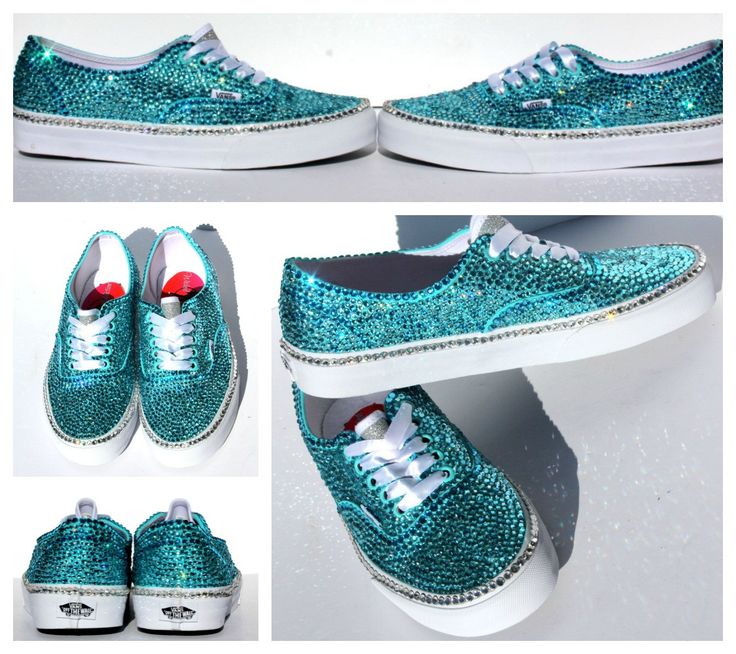 Do you love the idea of bling shoes, but high heels are not really your thing? These bling Vans have been given a superstar makeover with aqua and silver crystals as far as the eye can see! These ladies? aqua Vans with Swarovski crystals have all the sparkly appeal of bling heels for the more down to earth ladies out there. The Swarovski Crystal Vans you see before you have been painted in glitter paint and then had a close encounter with hundreds of individual crystals to create a flat shoe tha Quince Accessories, Vans Wedding, Prom Shoes Pumps, Sparkly Vans, Flat Prom Shoes, Diy Glitter Shoes, Shoe Essentials, Prom Shoes Silver, Wedding Vans