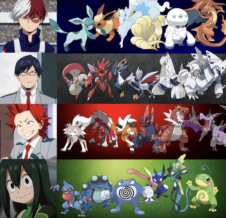 the pokemon characters are all different colors and sizes