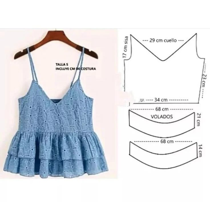 the pattern for a top with ruffles on it and an image of how to cut