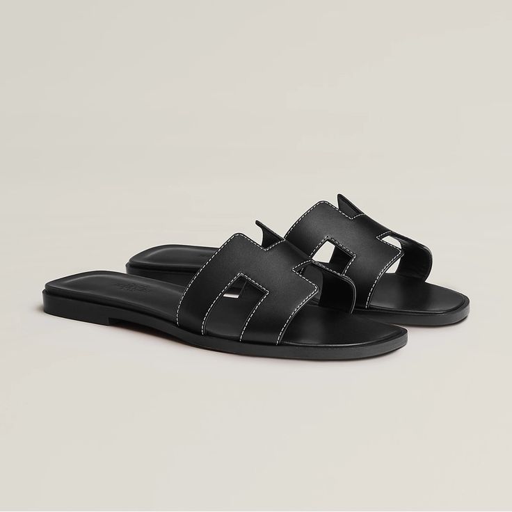 In Excellent Condition. Oran Hermes Sandals, Black Calf Leather Sandals For Summer, Black Calf Leather Sandals For Spring, Luxury Black Sandals With Leather Lining, Hermes 2023, Hermes Sandals, Hermes Oran Sandals, Hermes Style, Dr Shoes