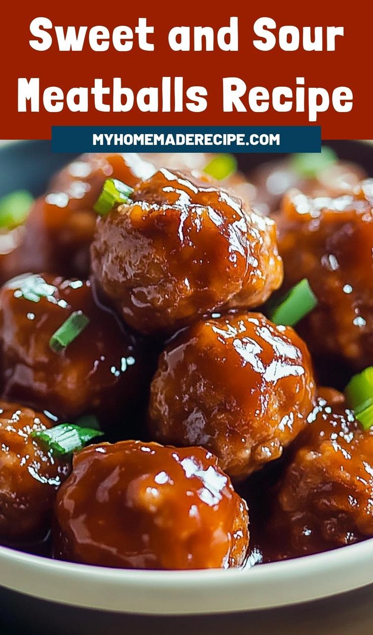 sweet and sour meatballs recipe in a white bowl