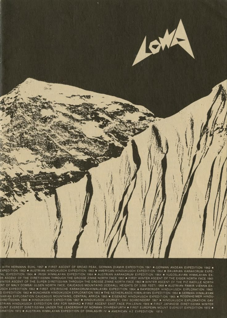 an old poster with mountains in the background