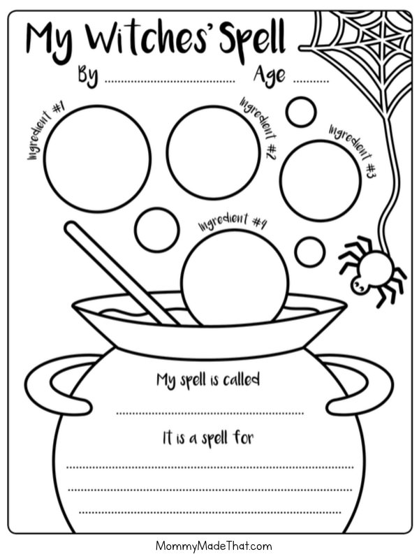 a witches spell activity sheet for kids to practice their spelling and writing skills on halloween