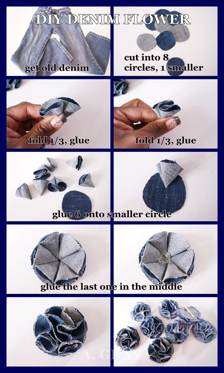 instructions for how to make an origami flower from old denim jeans - step by step