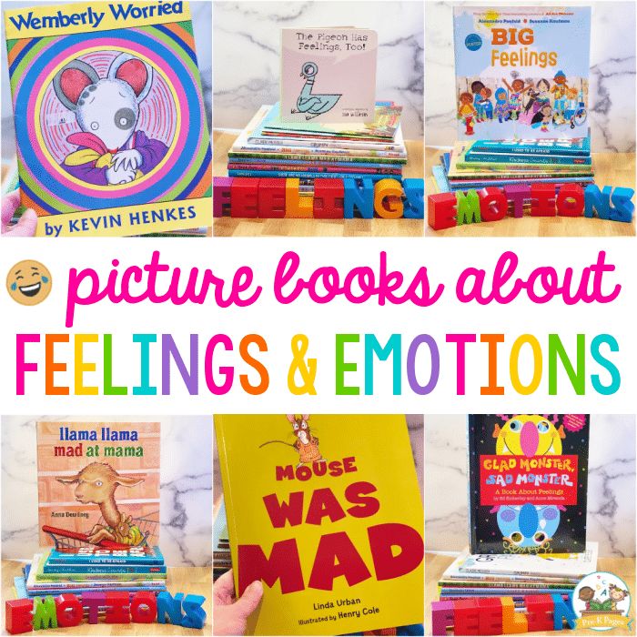 children's books about feelings and emotions with text overlay that reads picture books about feelings