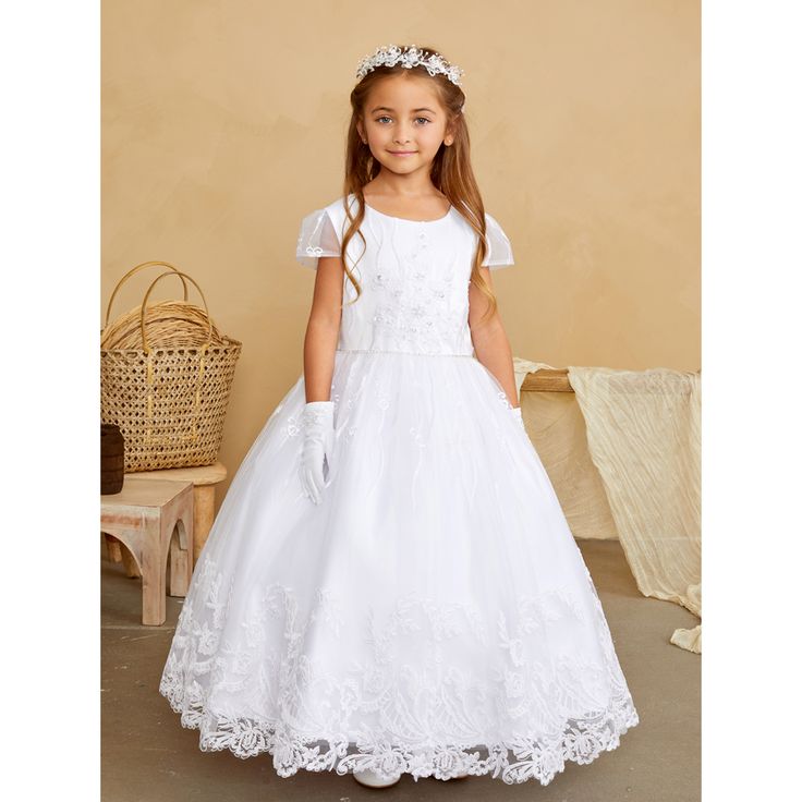 This Beautiful White Kids Dress Is Perfect For A Baptism, Communion, Or Any Other Special Event. With Dainty Cap Sleeves, Detailed Skirt, And Pearl Detailed Belt, This Dress Will Make Any Girl Feel Like A Princess! Kids White Dress, Girls Baptism Dress, Feel Like A Princess, Holy Communion Dresses, School Dance Dresses, Top Kids, Baptism Dress, Satin Sash, Flower Girl Dress Lace