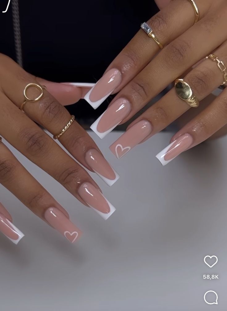 Cute Nails Medium Length Square, Nail Art Design French Tip, Nail Ideas For Long Fingers, Xl White French Tip Nails, Square Long French Tip Nails, French Tip Simple Nails, White Tip Fall Nails, White Square Nails Acrylics, French Tip With One Nail Different