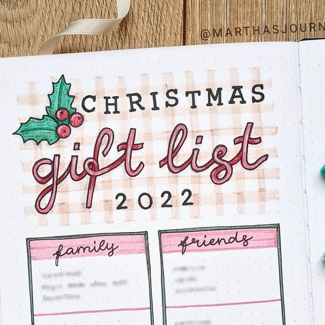 Christmas Wishlist Journal, Christmas List Bullet Journal, Bullet Journal Christmas Gift List, Bullet Journal Christmas, December Bullet Journal, Journal Inspo, Bullet Journal Inspo, Bullet Journal Inspiration, Bullet Journaling