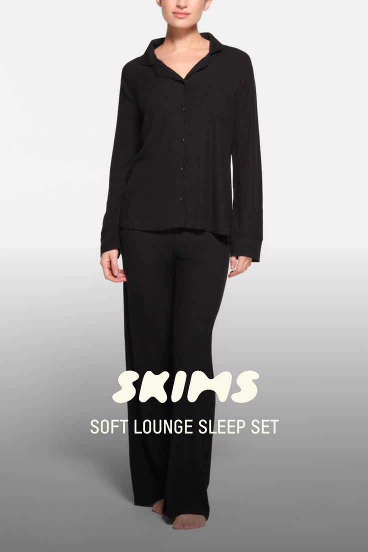 This classic top and matching pant make the perfect pajama set. Made with ultra soft modal ribbed fabric, the Sleep Top and Sleep Pant are a lightweight, comfortable sleep and loungewear option. | SKIMS Pajama Set | Black | 3XL | Soft Lounge Skims Pajama Set, Skims Pjs, Skims Pajamas, Xmas List, Rib Fabric, Sleep And Loungewear, Sleep Pants, Sleep Set, Menswear Inspired