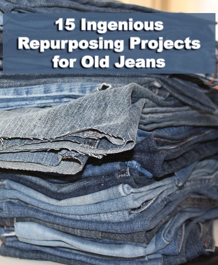 a pile of jeans with the title 15 fabulous repurposing ideas for old jeans