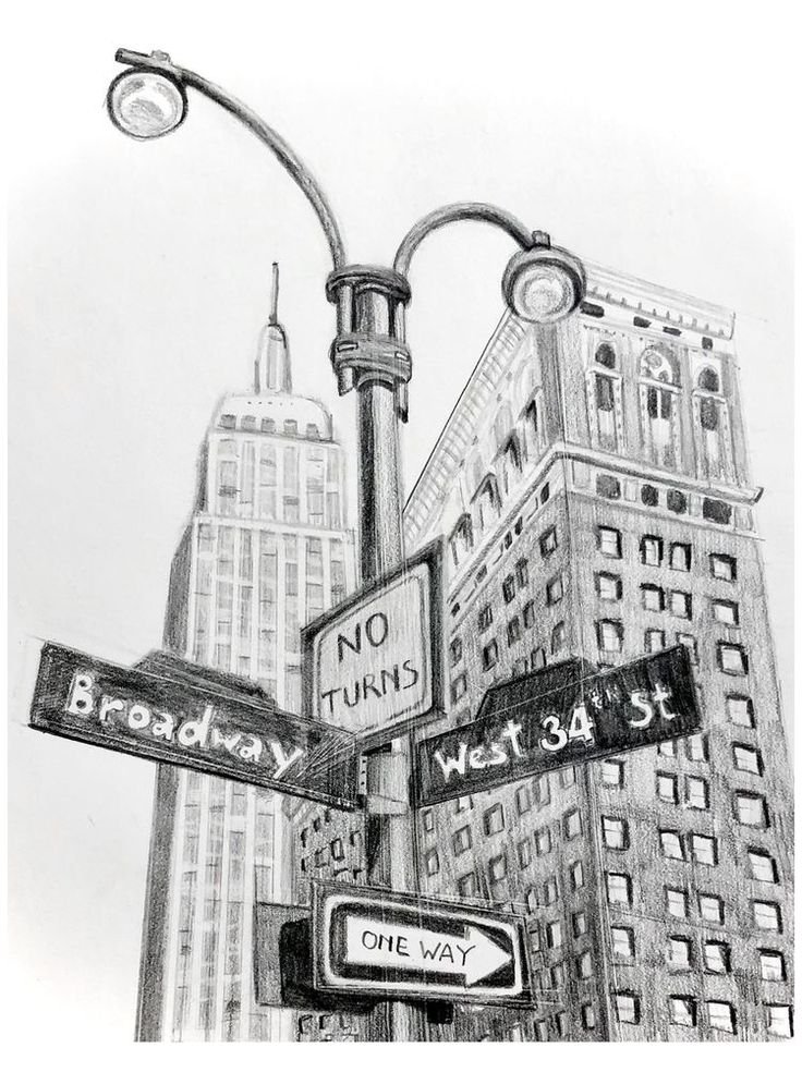 a drawing of street signs in new york city