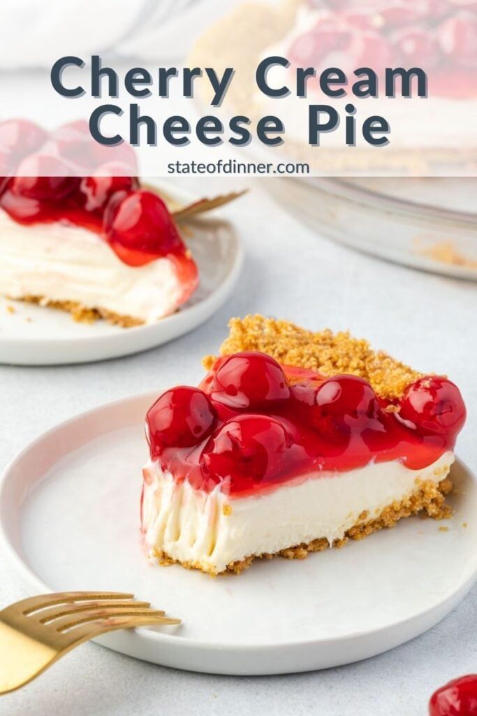 a slice of cherry cream cheese pie on a plate