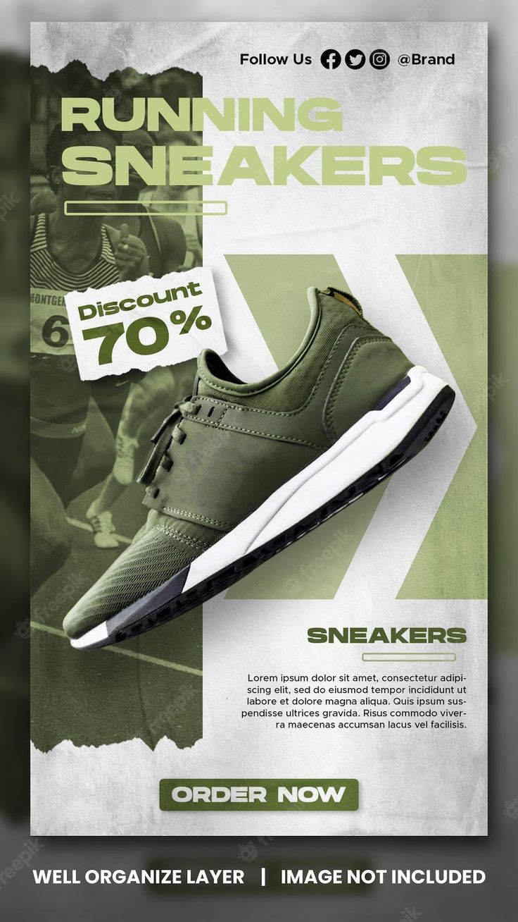 an advertisement for running sneakers is shown in this advertisement, with the image of a green sneaker