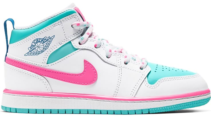 Check out the Jordan 1 Mid White Pink Green Soar (PS) available on StockX 2 Color Jordans, Air Jordans Edge Glow, Preppy Jordans Goat, Preppy Jordans Blue Nike Shoes, Neon Nike Womens Jordans, Nike Jordan 1 Mid Preppy, Colorful Jordans Pink Green, Jordan 1 Cactus Flower, Preppy Shoes 2022