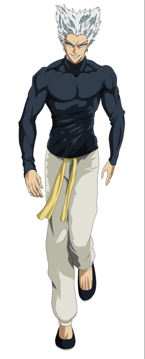 an anime character with white hair and blue eyes, in black shirt and grey pants