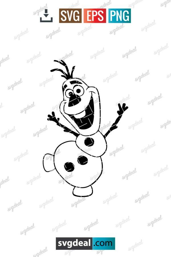 the frozen snowman character is outlined in black and white