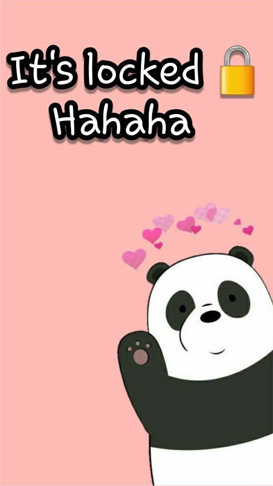 a panda bear with hearts floating out of it's chest and the words, it's locked hahaha