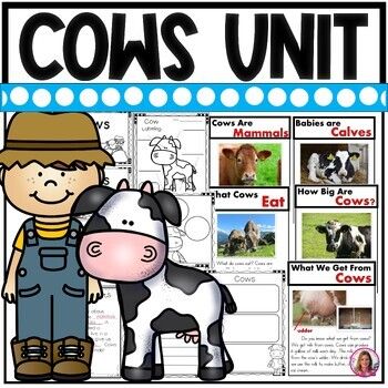 a poster with pictures of cows and the words cow's unit in blue letters