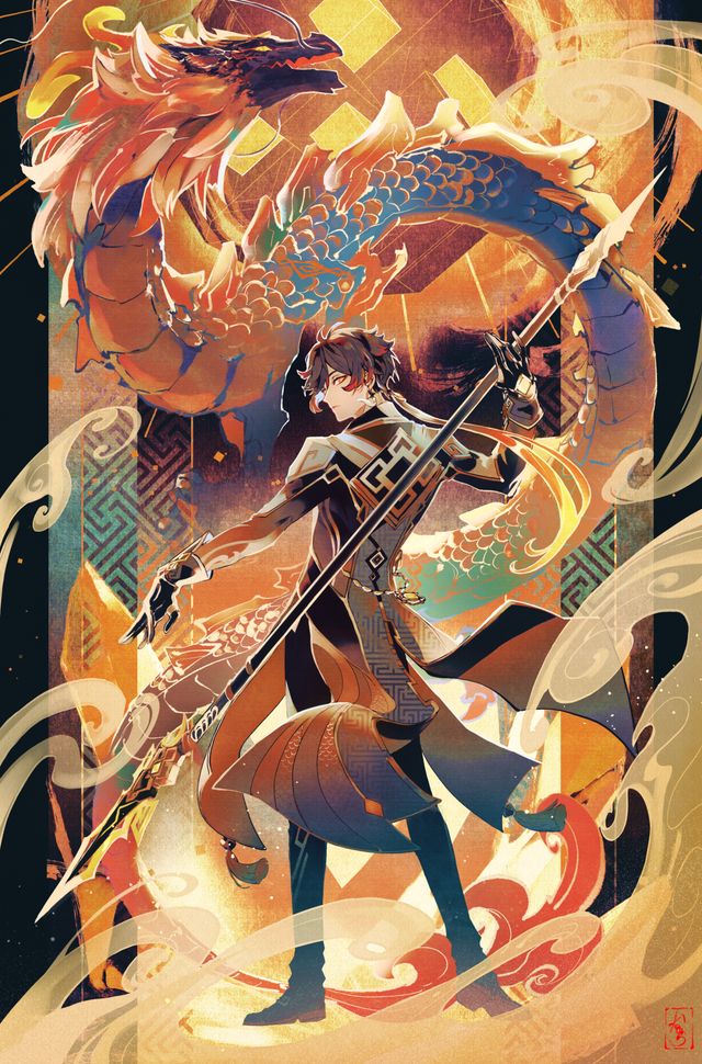 an anime character holding a violin in front of a dragon and other characters behind her