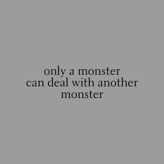 the words are written in black and white on a gray background with an image of a monster