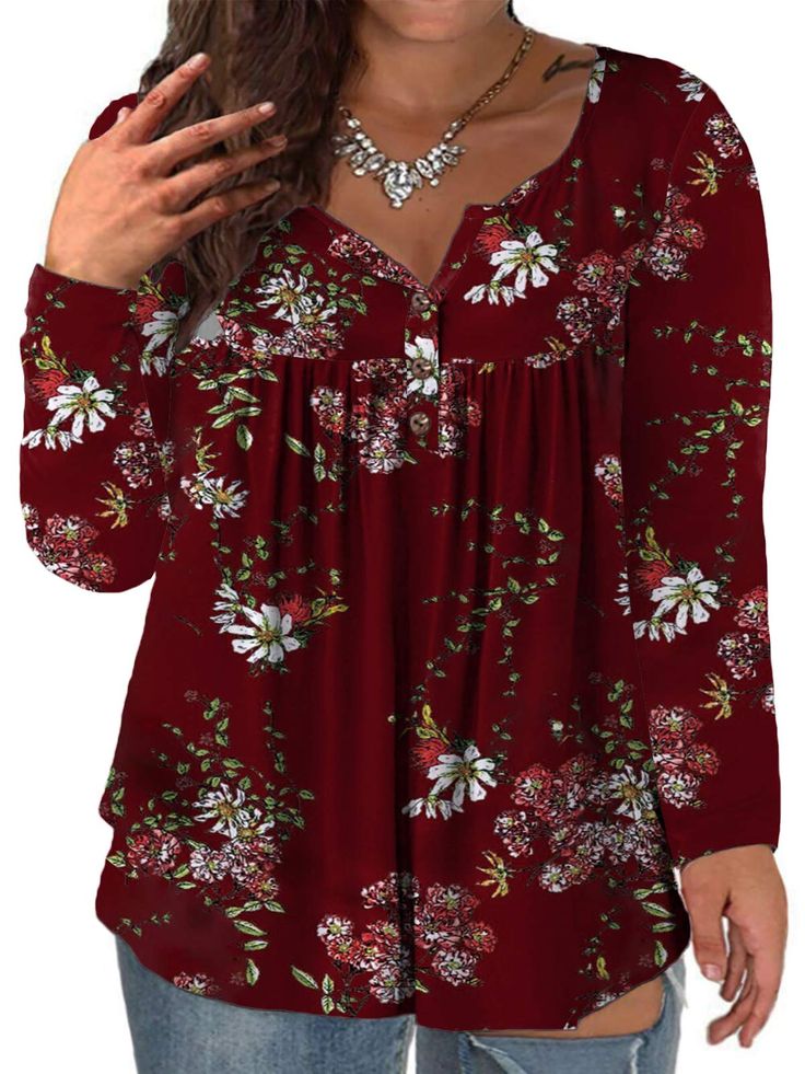 PRICES MAY VARY. Plus size tops for women with soft, stretchy, lightweight fabric, comfy and won't shrink, fade, or cling to your skin Plus size long sleeve shirts feature dressy henley v neck, cute button up decor, trendy ruffle flowy pleated design Casual loose women's plus size tunic tops, long enough to hide the belly in flowy way, nicely showing femininity Easily dressed up or down these plus size blouses with jeans, leggings, are ideal for work, date, party, home, vocation Focus on womens Plus Size Fashion For Women Fall, Plus Size Apple Shape Outfits, Plus Size Fashion For Women With Belly, Plus Size Work Clothes, Clubwear Plus Size, Fashion For Plus Size Women, Plus Size Christmas Tops, Plus Size Boutique Clothing, Flowy Shirts