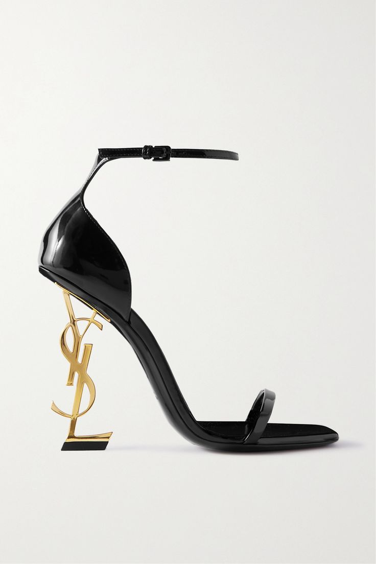 SAINT LAURENT's original 1961 moniker is too iconic to be left in the past. These 'Opyum' sandals have been made in Italy from black patent-leather and have sleek straps to ensure all focus remains on the logo-lettered heel. The square toes nod to the '90s in such a subtle way. 90s Shoes Women High Heels, Black Pencil Heel Sandals, Salto Saint Laurent, Pencil Heels Sandals, Shoes 2024 Trends, Black Formal Heels, Formal Shoes Women, Graduation Heels, Pencil Heels