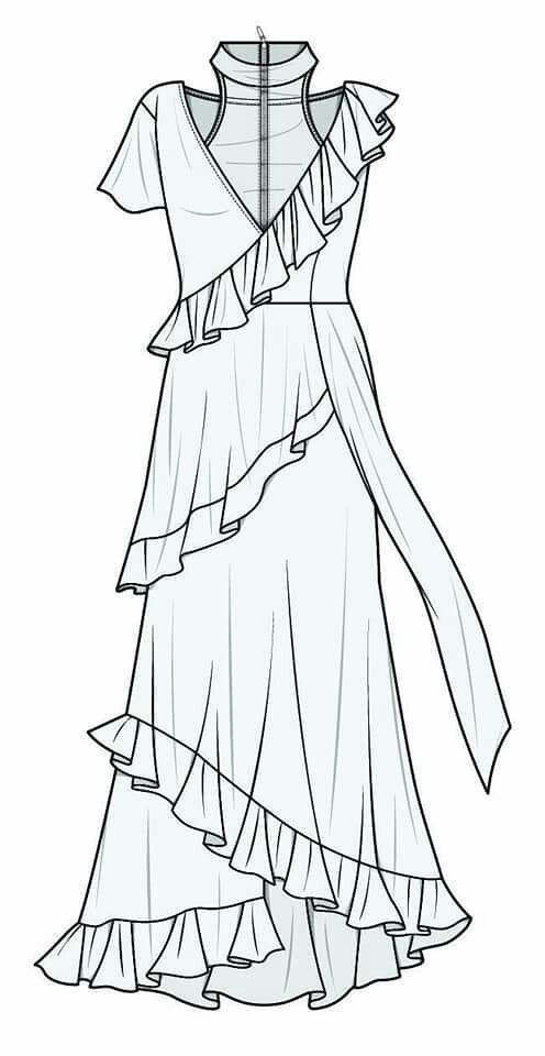 a drawing of a dress with ruffles on it