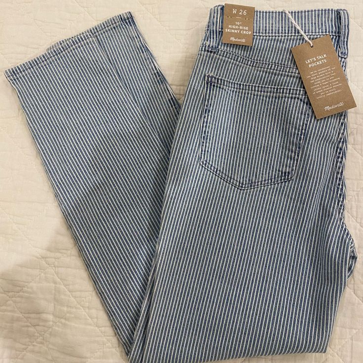 Madewell Railroad Stripe Skinny Jeans Size 26 Nwt $45 Railroad Pants Outfit, Pinstripe Jeans, Madewell Maternity, Maternity Jeans, Madewell Jeans, Jeans Color, Pants Outfit, High Jeans, Colored Jeans