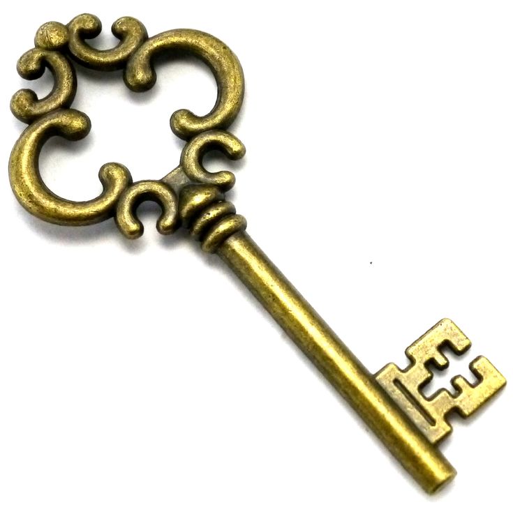 an antique key with the letter f on it's side is shown in gold