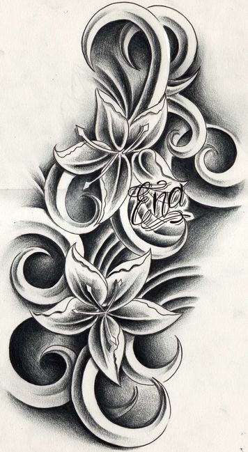 an artistic tattoo design with flowers and swirls