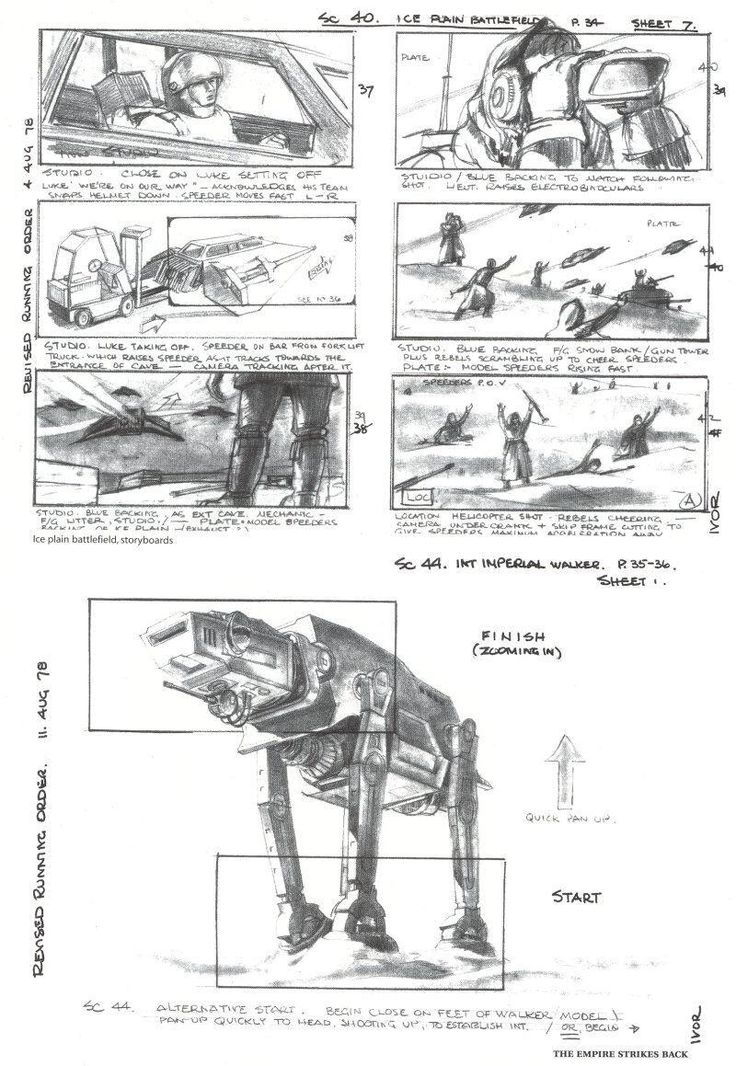 the storyboard for star wars is shown in black and white, with instructions to make it