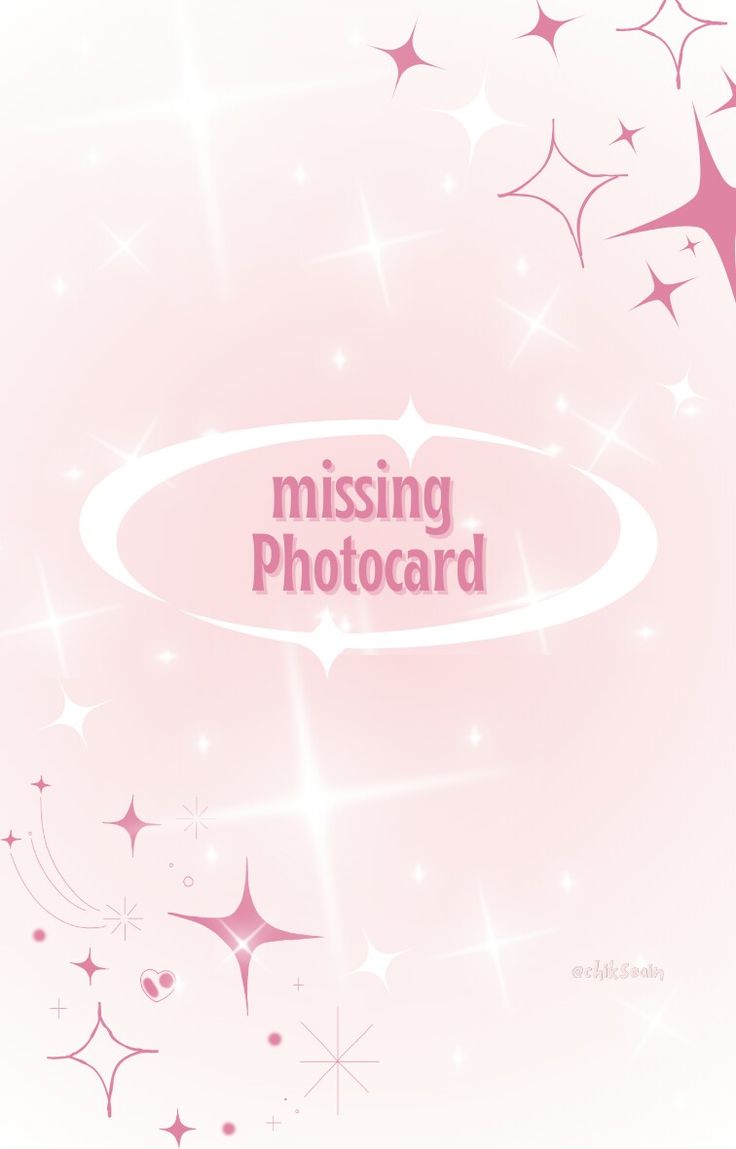 a pink background with stars and the words missing photocard written in white on it