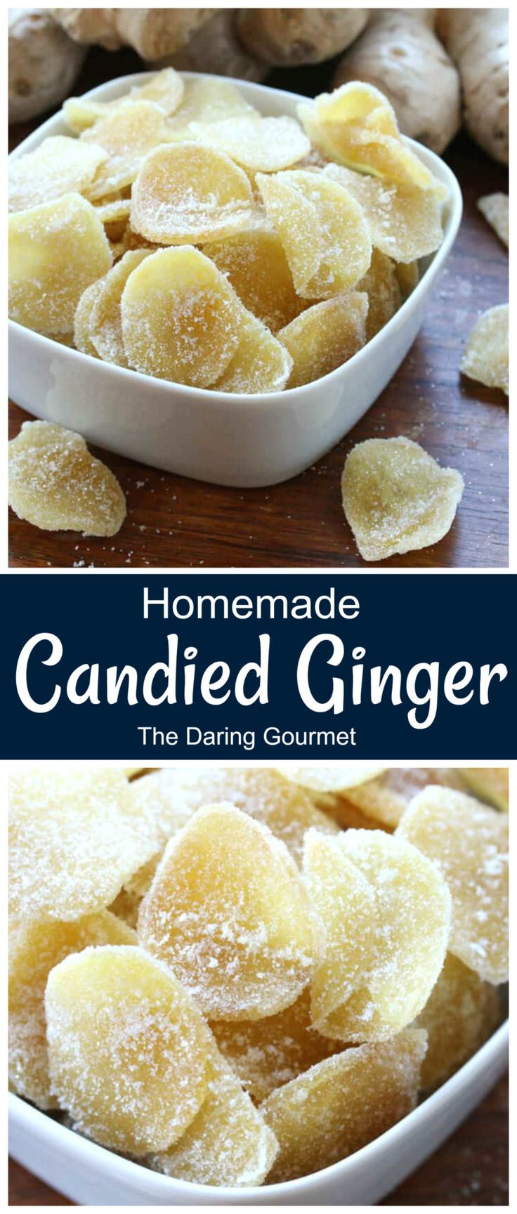 homemade candied ginger in a white bowl