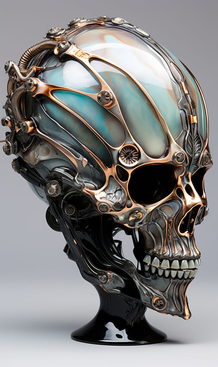 Metal Skull Art, Skull Ornaments, Steampunk Skull, Steampunk Animals, Post Apocalyptic Art, Biomechanical Tattoo, Dark Fantasy Artwork, Animation Artwork, Skeleton Art