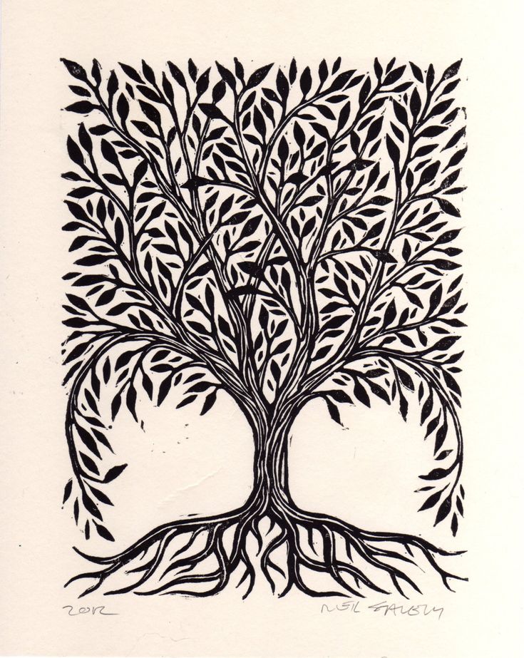 a black and white drawing of a tree