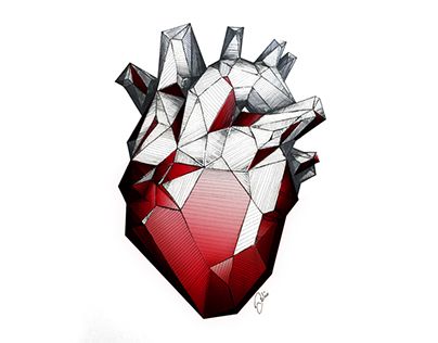 a drawing of a red and white heart