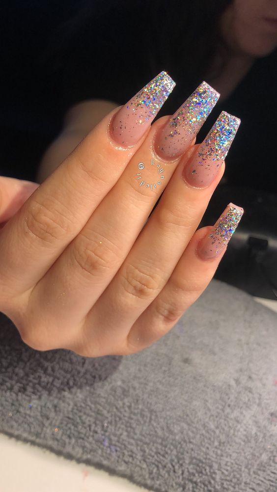 Coffin Glitter Nails Designs, Full Glitter Acrylic Nails, Loose Glitter Nails, Power Nails, Glitter Nail Ideas, Nails 2018, Super Nails, Trendy Nail, Sparkly Nails