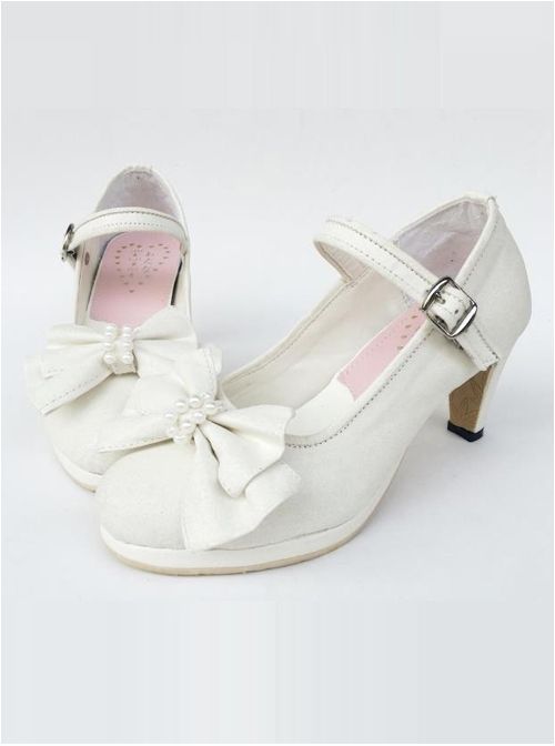 White Pearl Bowknot White Lolita High Heel Shoes Magical Girl Outfit, Smart Shoes, Classic Lolita, Kawaii Shoes, Elegant Shoes, Fantasy Dress, Fabulous Shoes, White Bow, Heels & Wedges