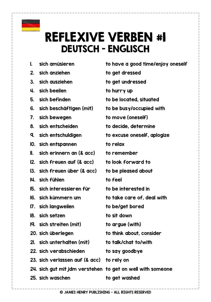 german reflexive verbs and english - german words are shown in the upper left corner