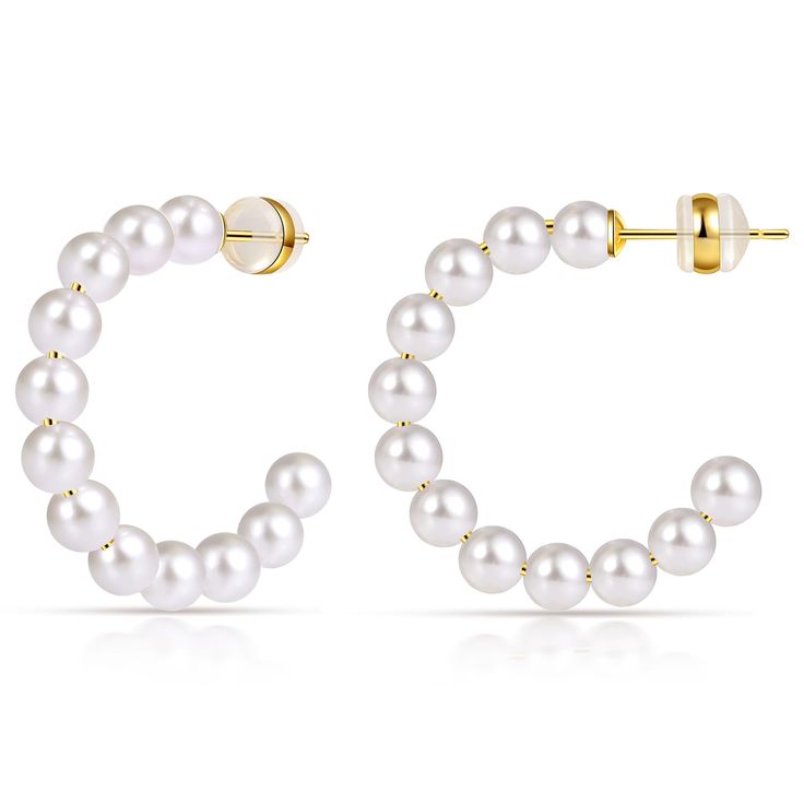 PRICES MAY VARY. Lightweight: Under 0.12oz medium pearl earrings, almost weight as one cent, comfortable for everyday wear and you don’t even feel them Perfect Size: 1.2" diameter (similar to half dollar), 0.2" thick gold pearl earrings, 20gauge post with sturdy secure clasp, easy to put on and take off Hypoallergenic: 14K gold plated 925 sterling silver hoops with pearls, nickel-free and lead-free hypoallergenic earrings, gentle to your sensitive ear Trendy-style: Handcrafted high polished fini Cute Pearl Earrings, Hoops With Pearls, Pearl Hoops Earrings, Hoop Pearl Earrings, Disney Challenge, White Fits, Gold Earrings For Women, Big Hoop Earrings, Winter Formal